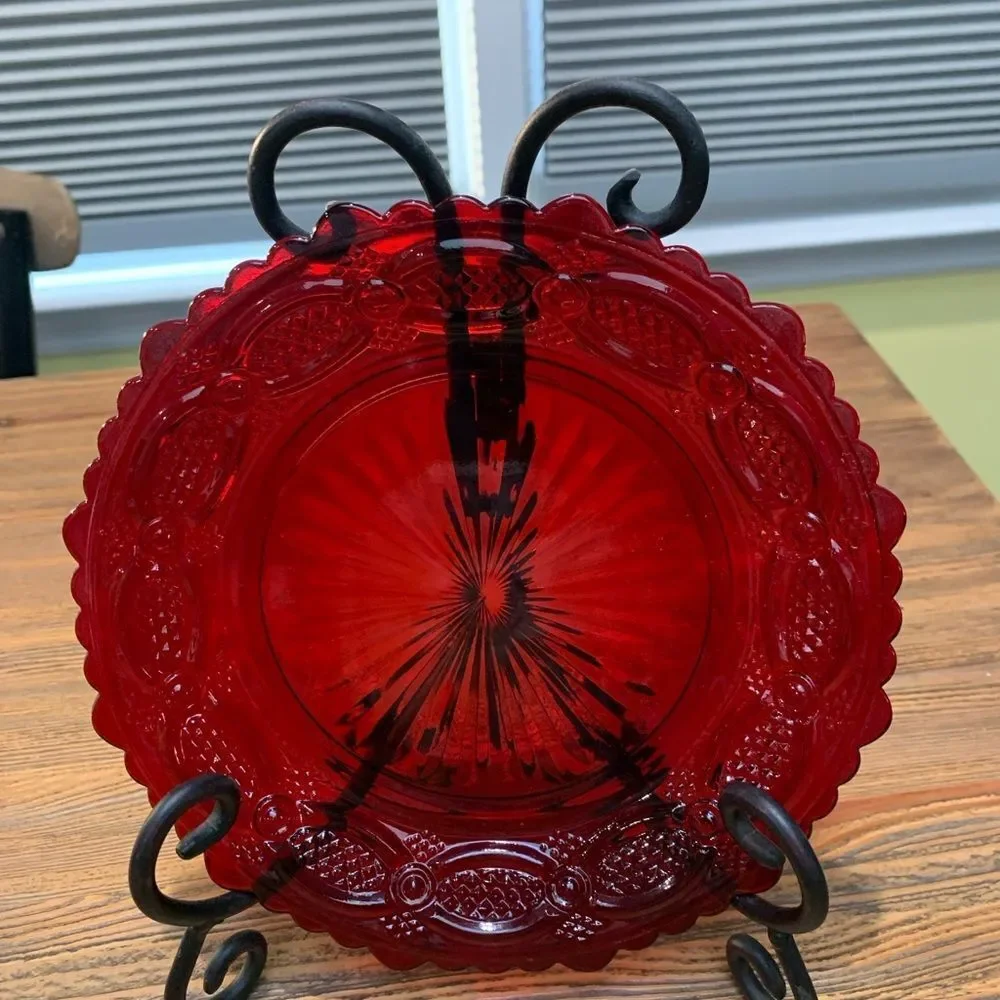 Avon Vintage Cape Cod Ruby Red Decorative Plate with Intricate Patterns